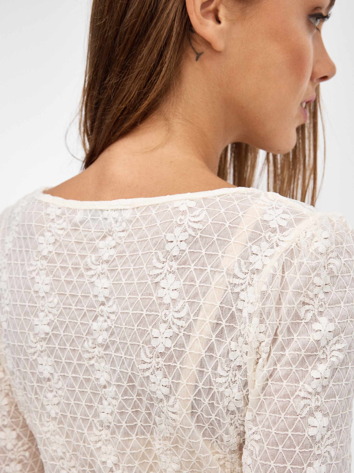 Textured lace shirt beige detail view