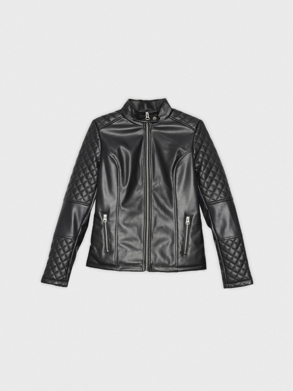  Leather effect biker jacket black