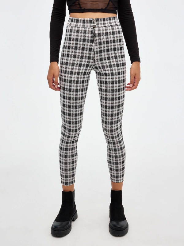 Plaid leggings with zipper black middle front view