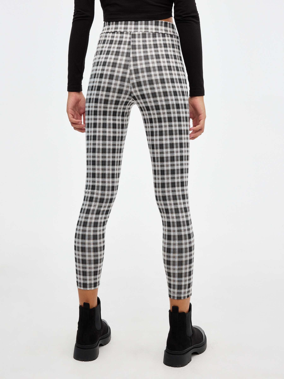 Plaid leggings with zipper black middle back view