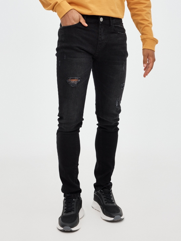 Super slim basic jeans black middle front view