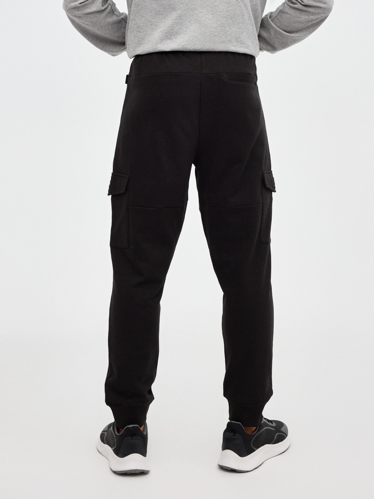 Plush jogger pants black middle back view