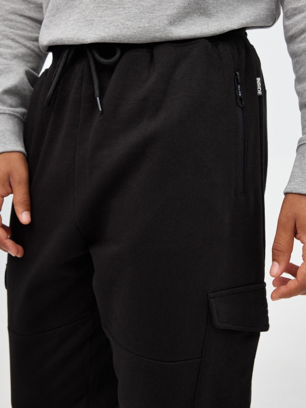 Plush jogger pants black detail view