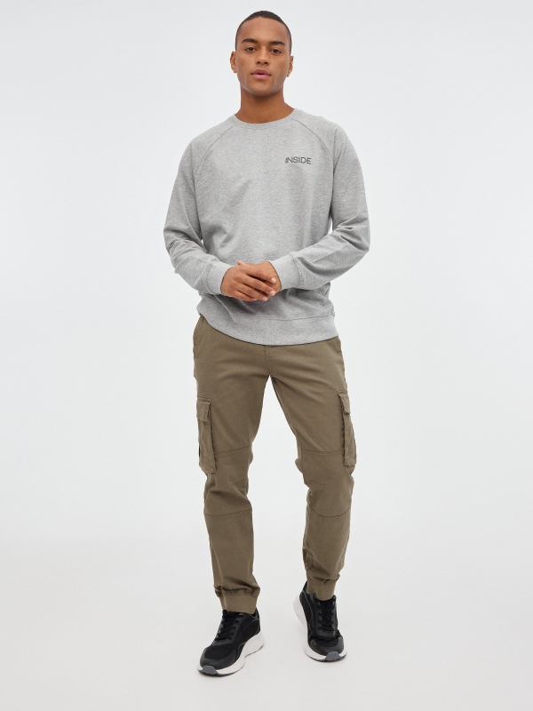 Jogger pants with pocket legs khaki front view