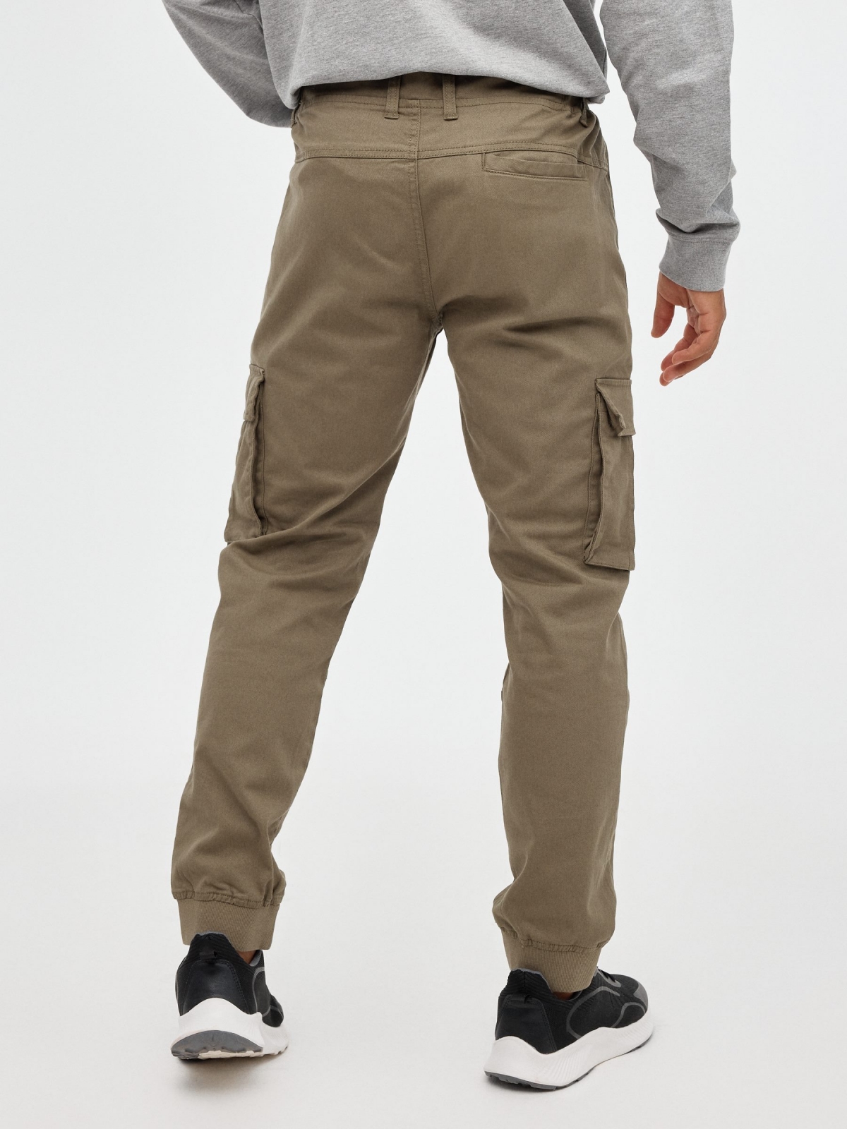 Jogger pants with pocket legs khaki middle back view