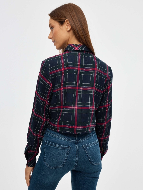 Plaid crop shirt navy middle back view