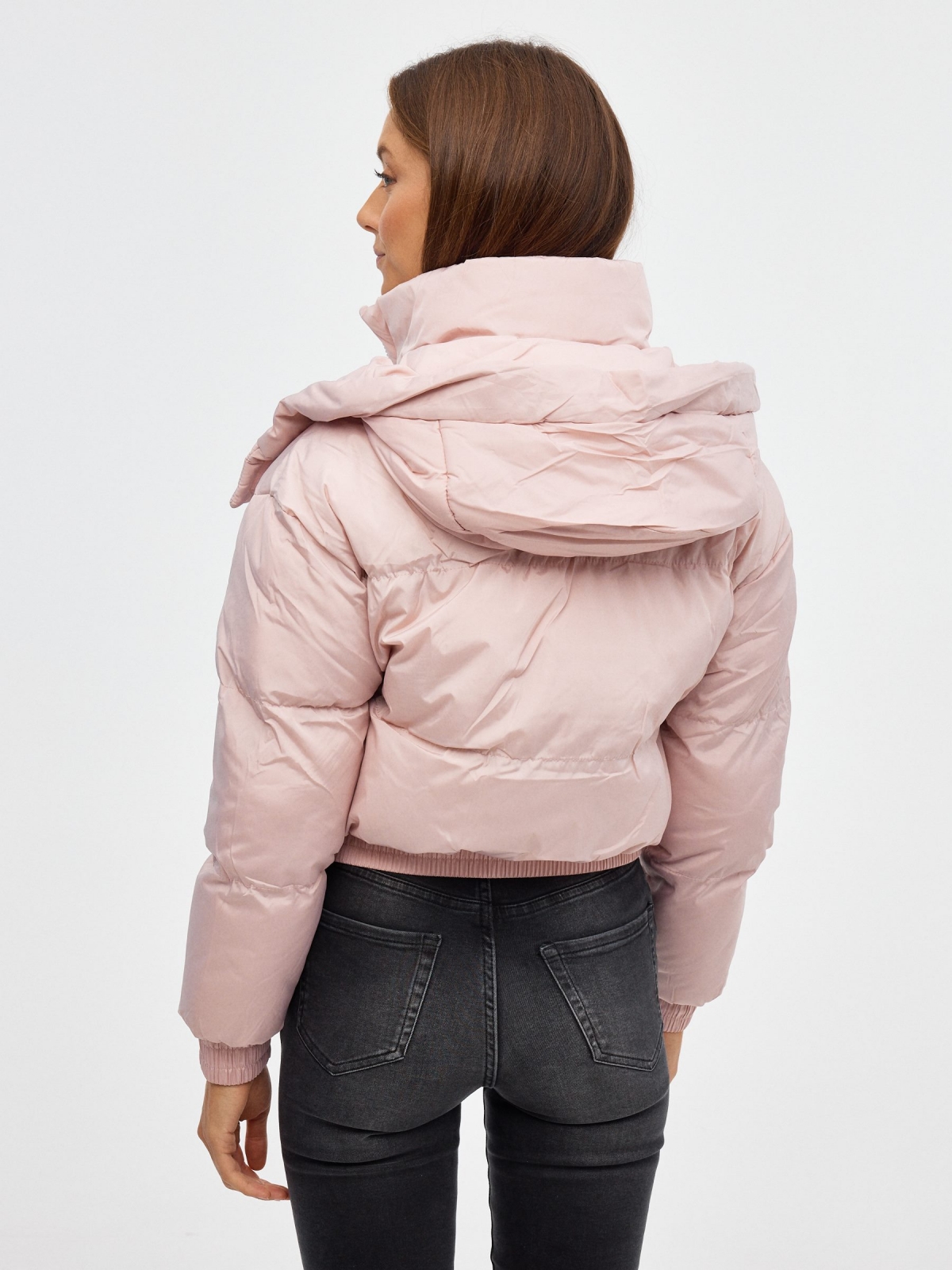 Regular quilted jacket light pink middle back view
