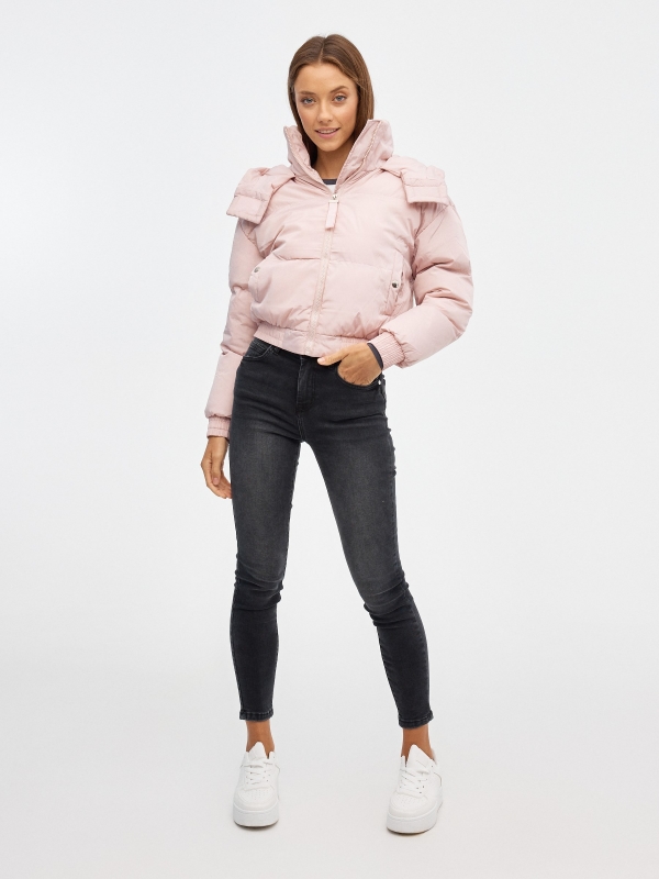 Regular quilted jacket light pink front view