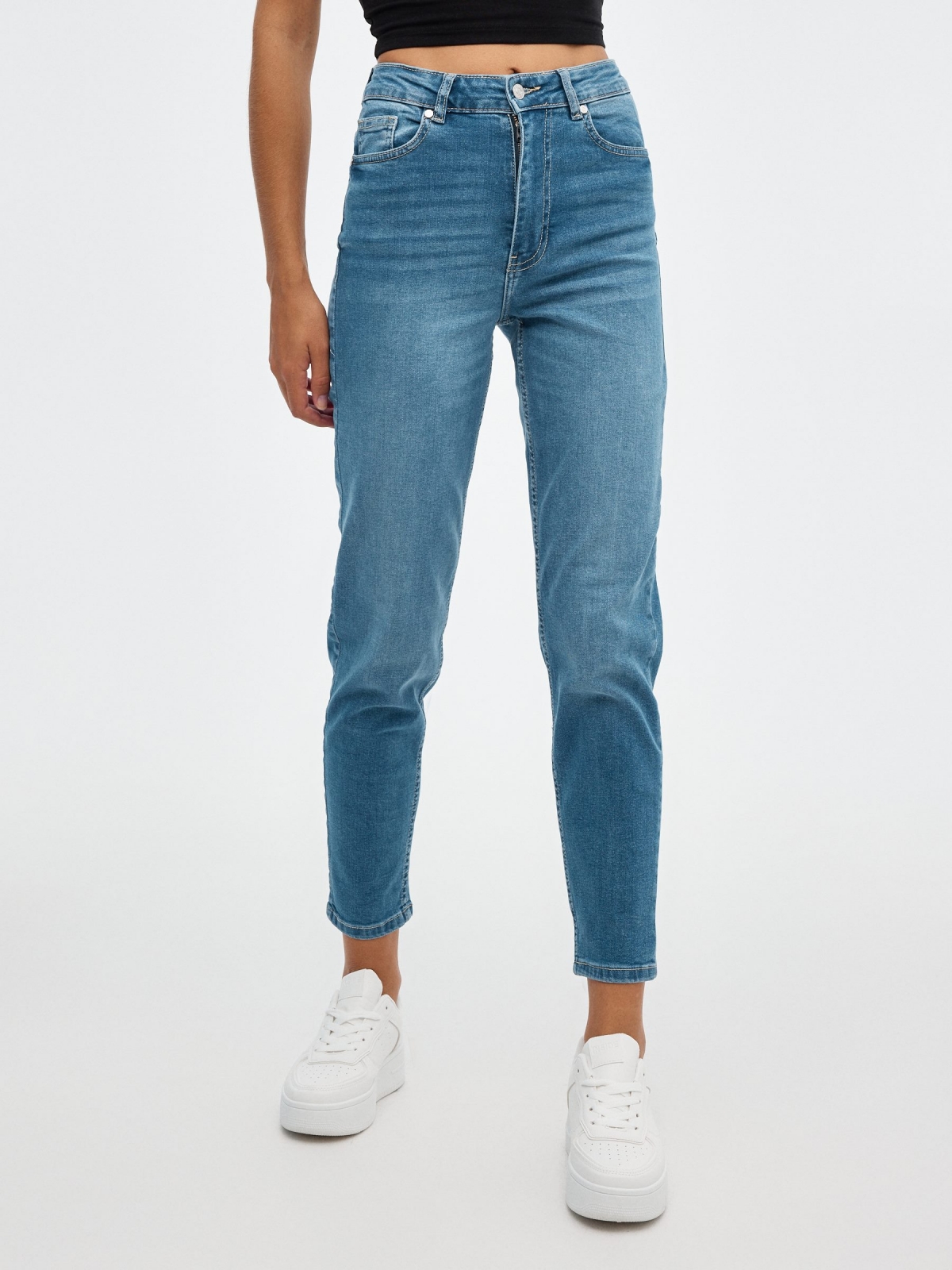 Mom slim high rise jeans blue middle front view