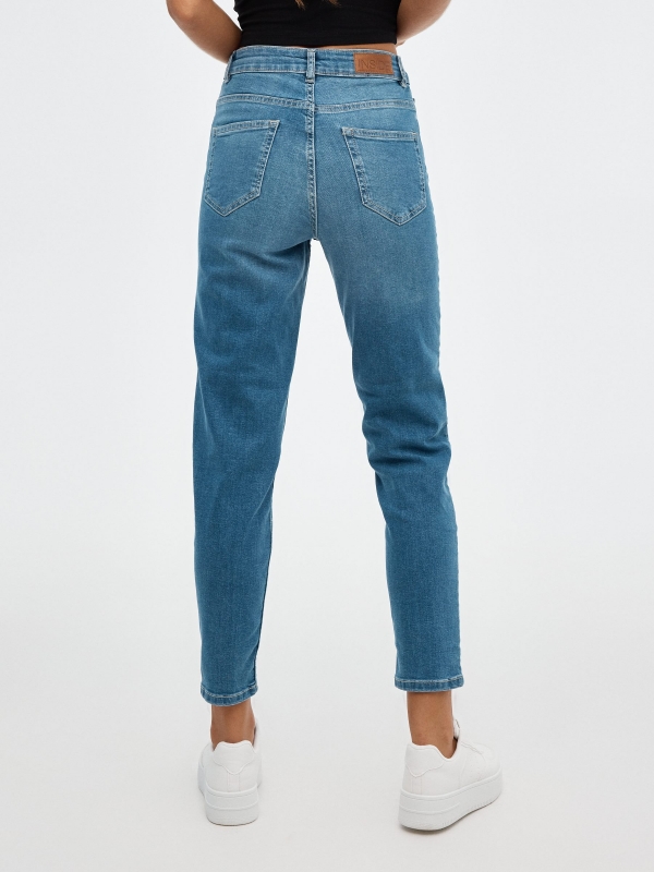 Mom slim high rise jeans blue middle back view