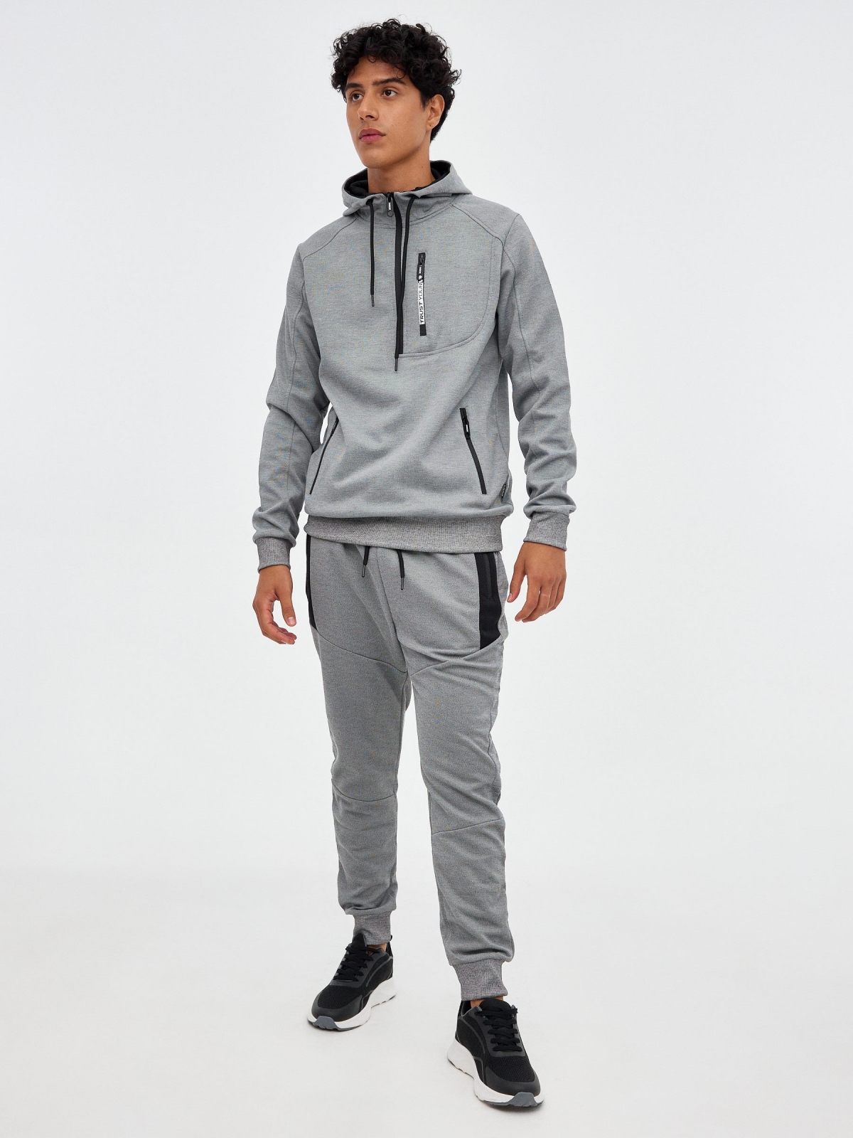 Textured jogger pants light grey front view