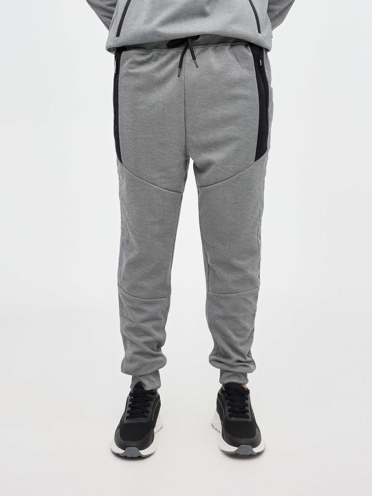 Textured jogger pants light grey middle front view