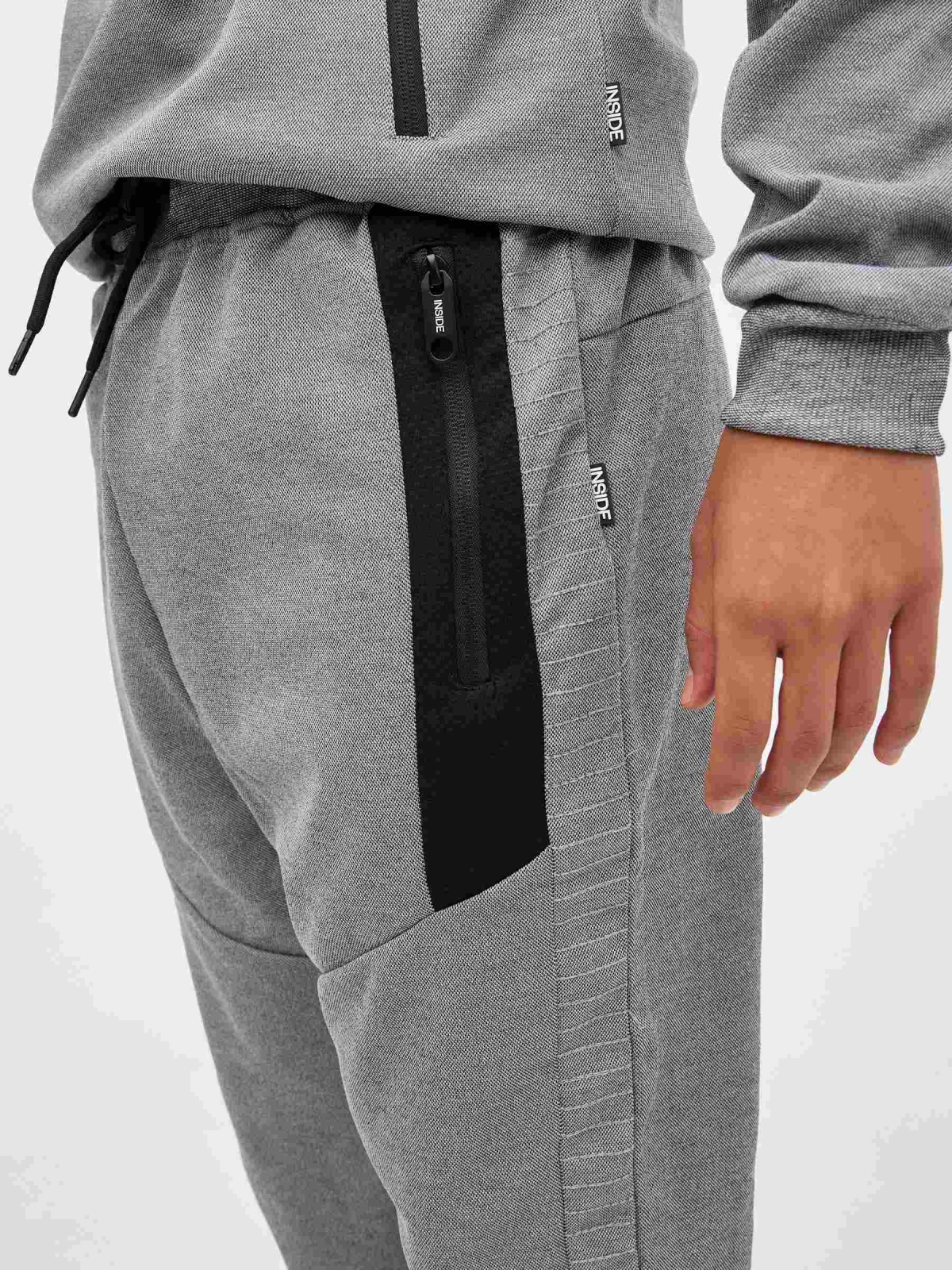 Textured jogger pants light grey detail view