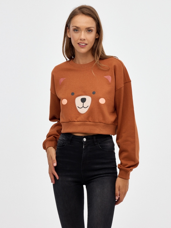 Cropped sweatshirt teddy bear brown middle front view
