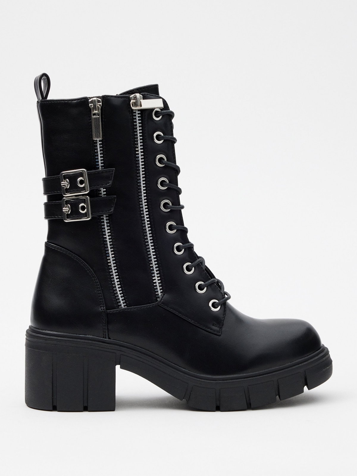 Ankle boots with studs and buckles black