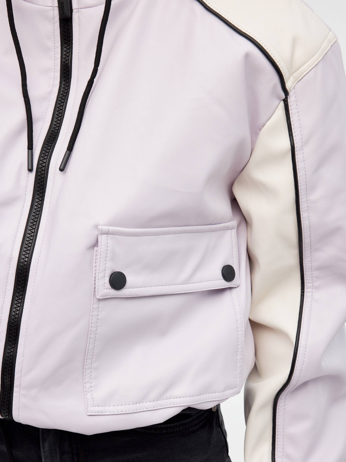 Leatherette jacket mauve detail view