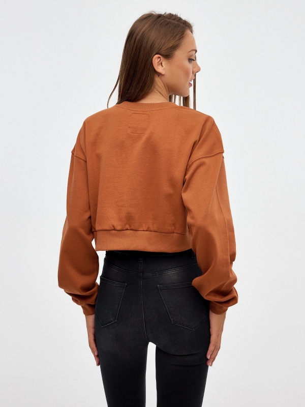 Cropped sweatshirt teddy bear brown middle back view