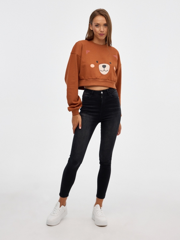 Cropped sweatshirt teddy bear brown front view
