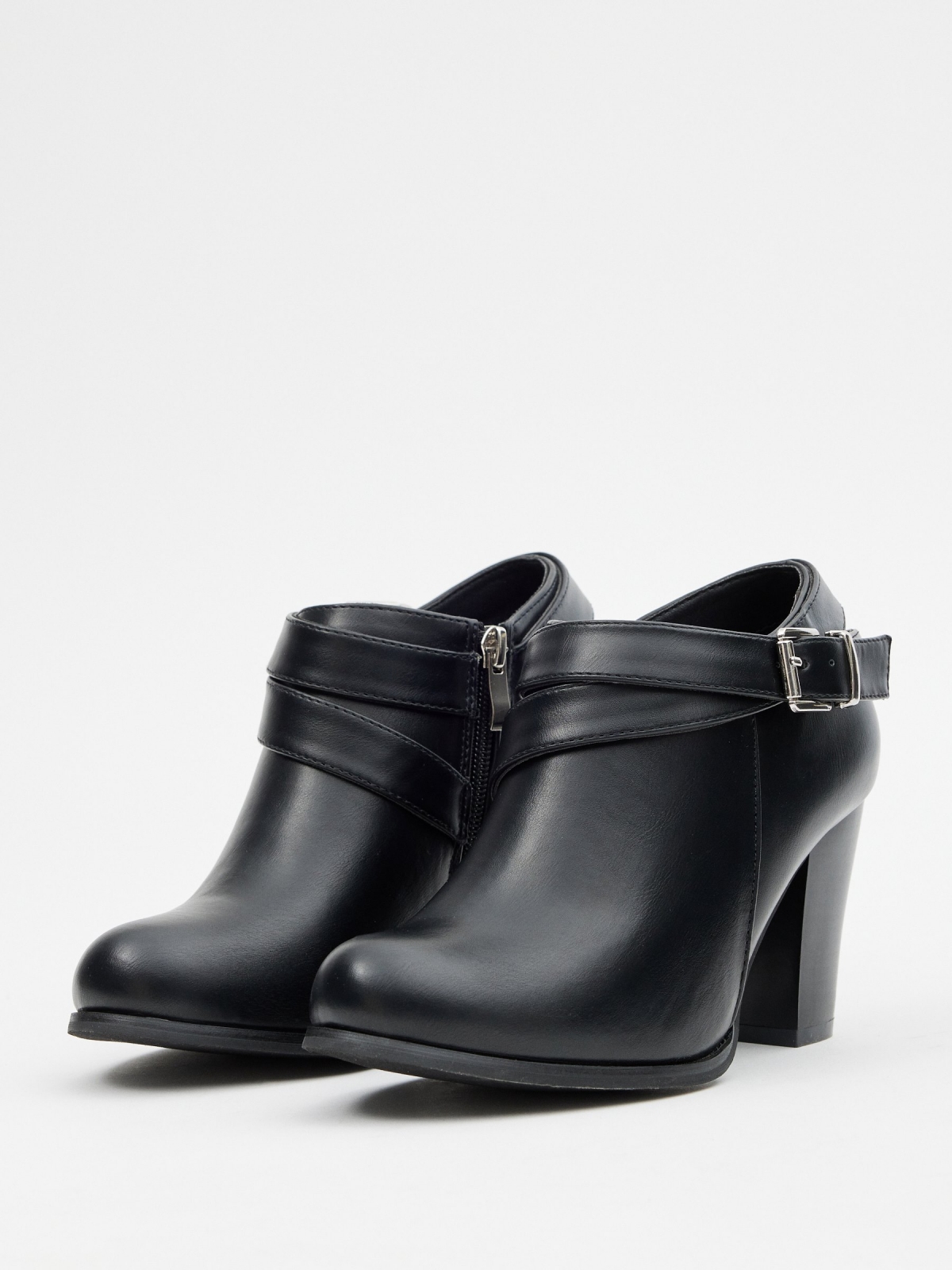 Patent leather ankle boots with buckle black 45º front view
