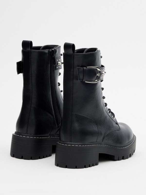 Lace-up boots with buckle and studs black 45º back view