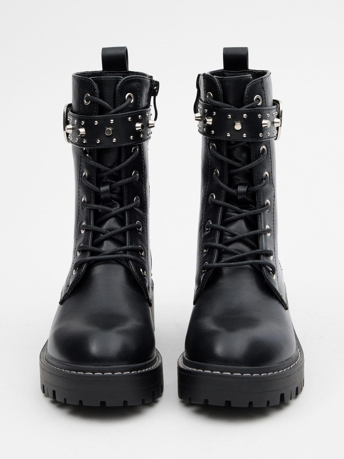 Lace-up boots with buckle and studs black detail view