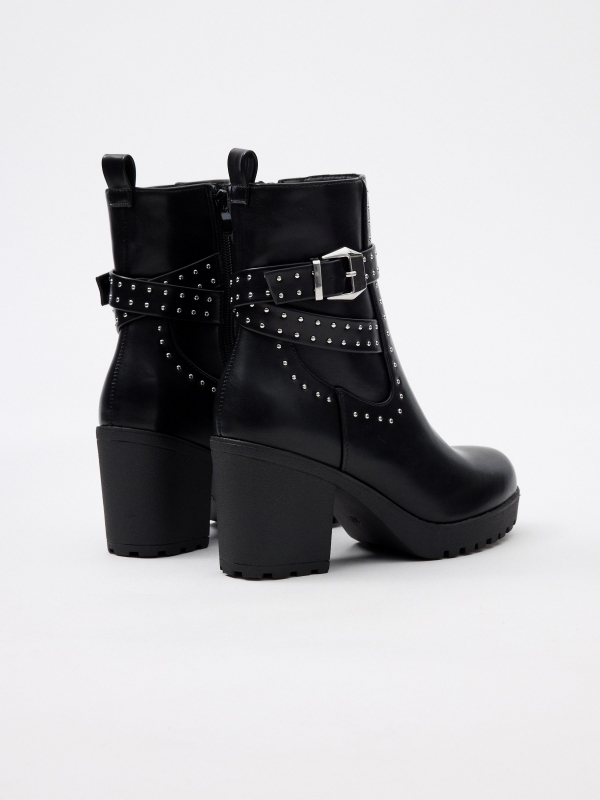 Elasticated and studded ankle boots black 45º back view