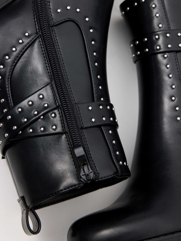 Elasticated and studded ankle boots black detail view