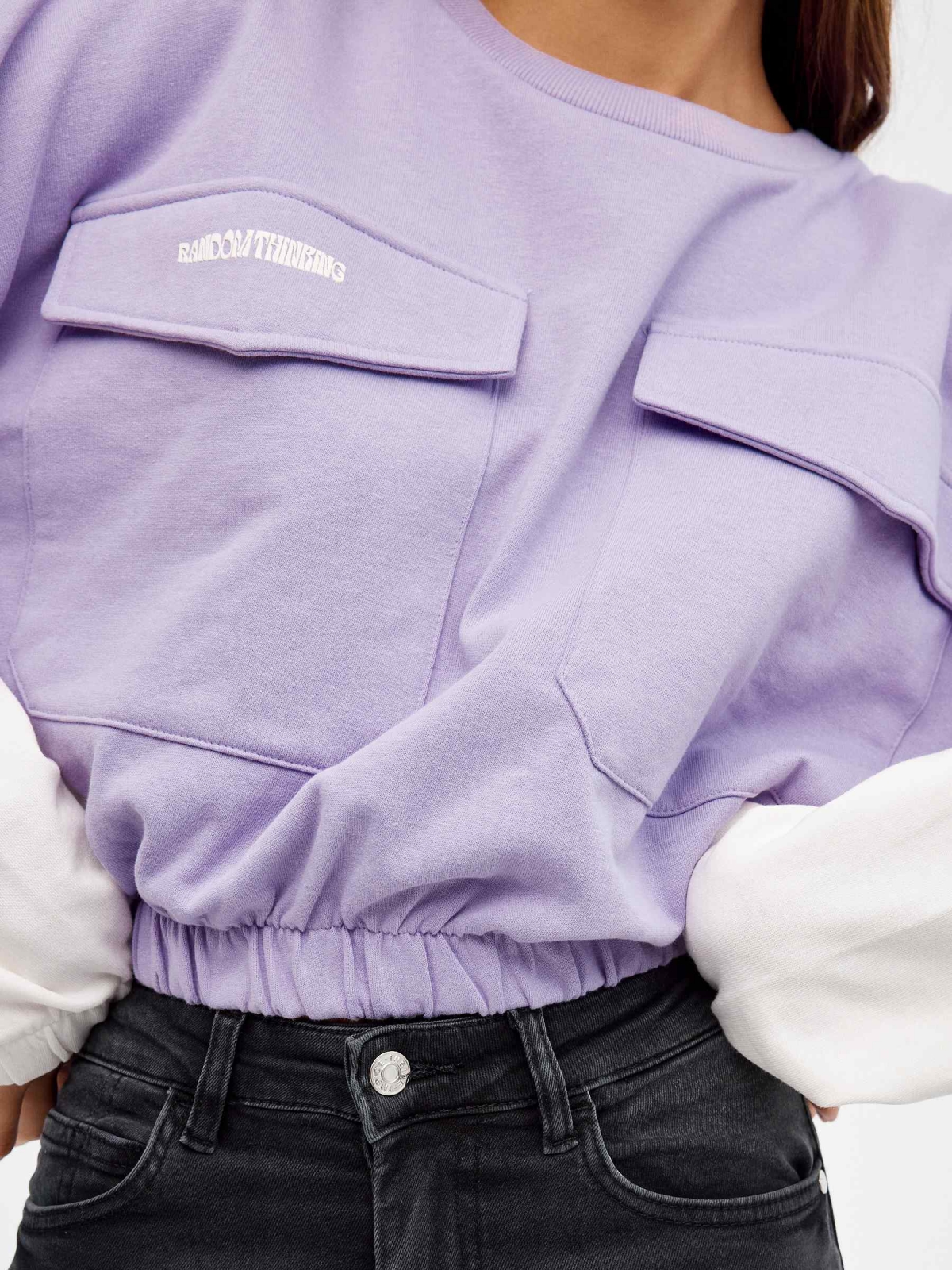 Crop sweatshirt with pockets mauve detail view