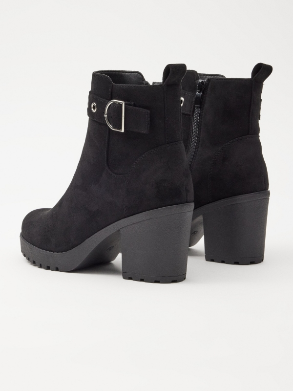 Ankle boot with buckle and wide heel black 45º back view