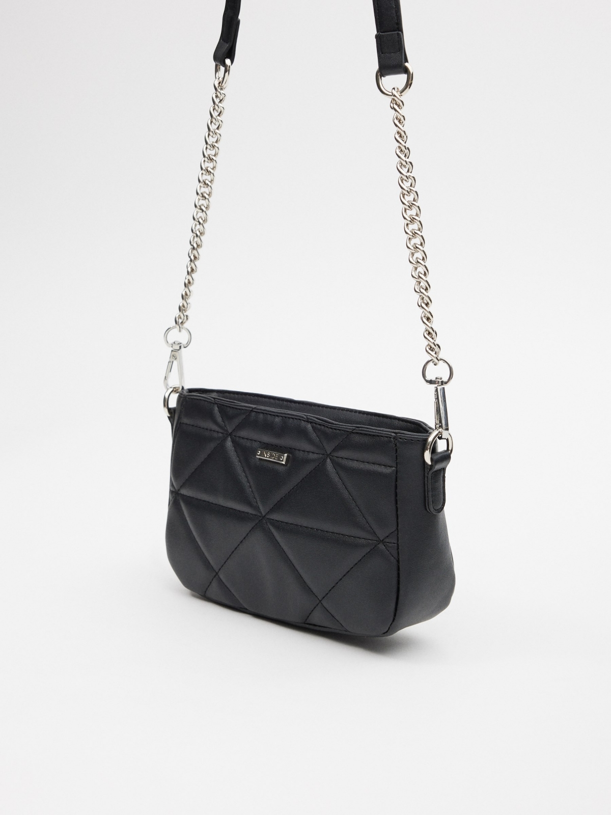 Crossbody bag with chain black 45º side view