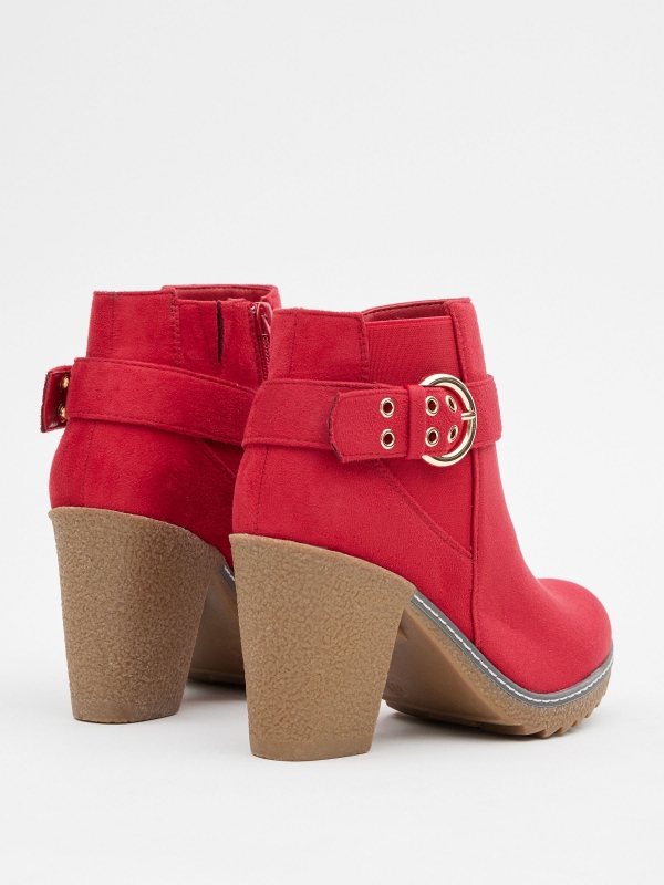 Red ankle boots with buckle red 45º back view