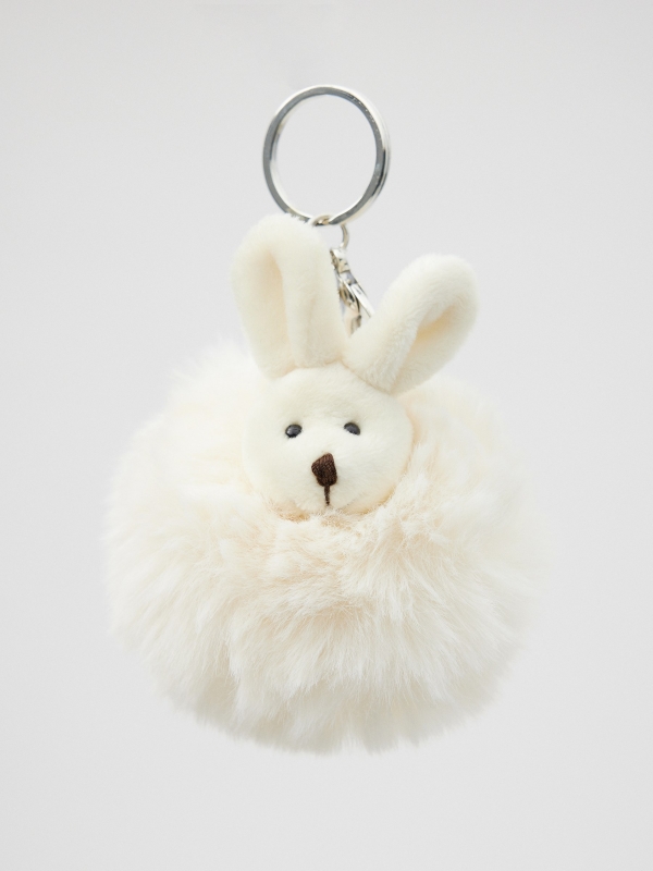 Rabbit pompom keychain beige