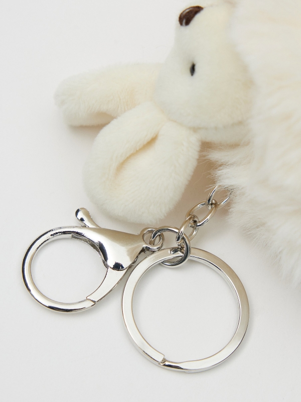 Rabbit pompom keychain beige detail view