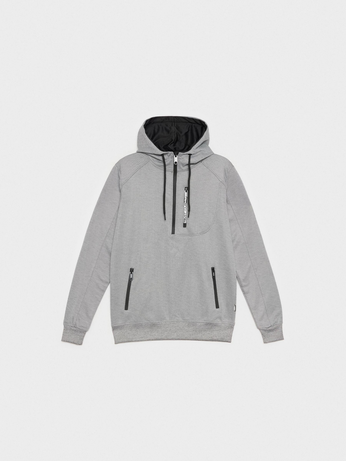  Semiclosed sweatshirt with hood grey