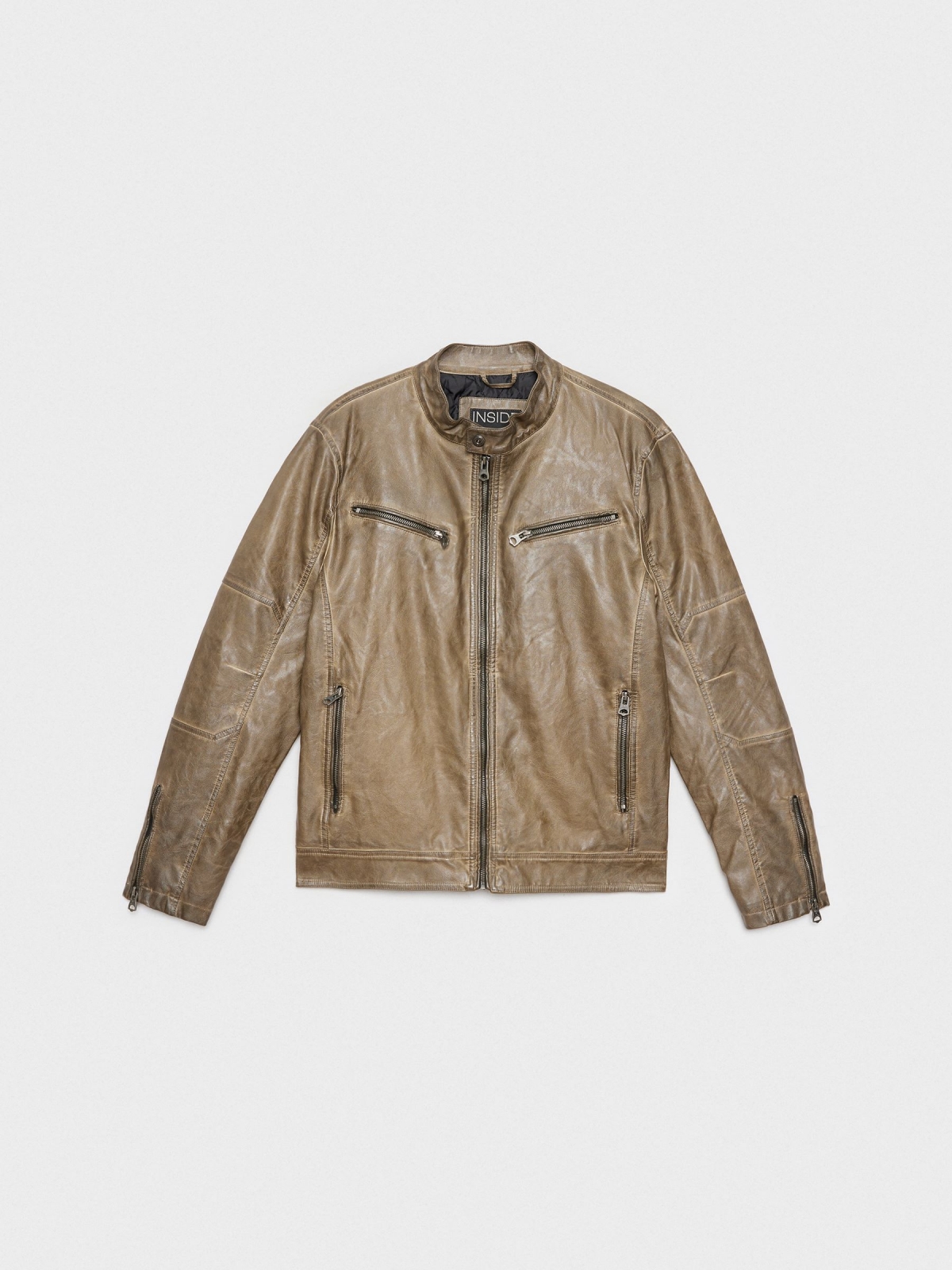  Leather effect jacket with zips brown