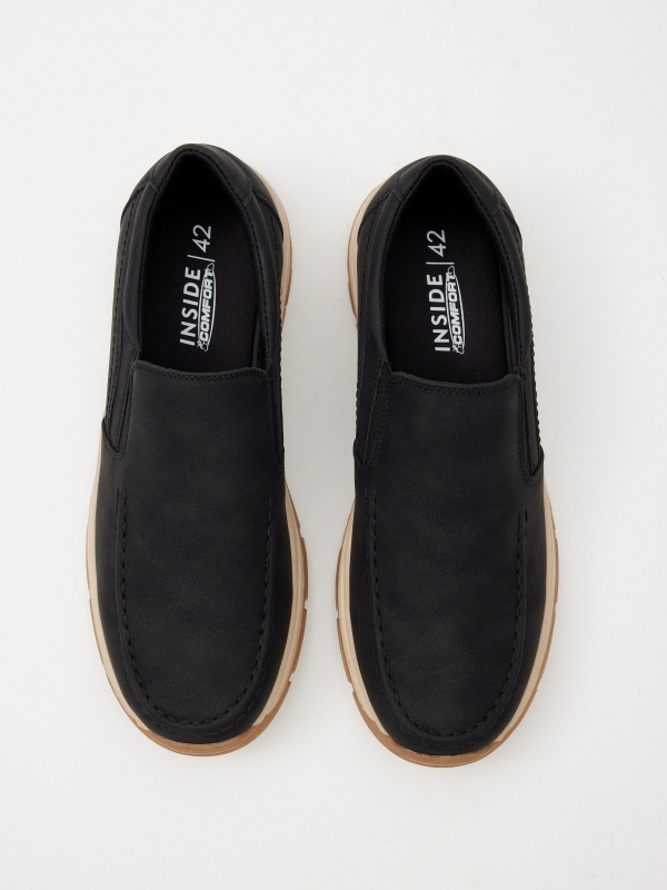 Leatherette moccasins with elastic bands zenithal view
