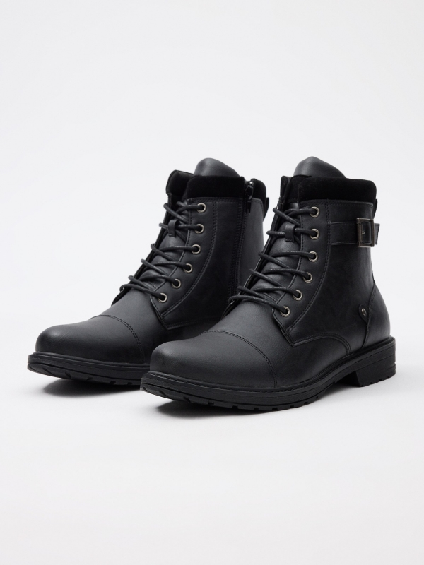 Patent leather boot with buckle black 45º front view