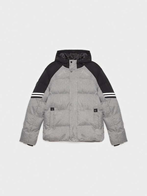  Block color quilted coat grey