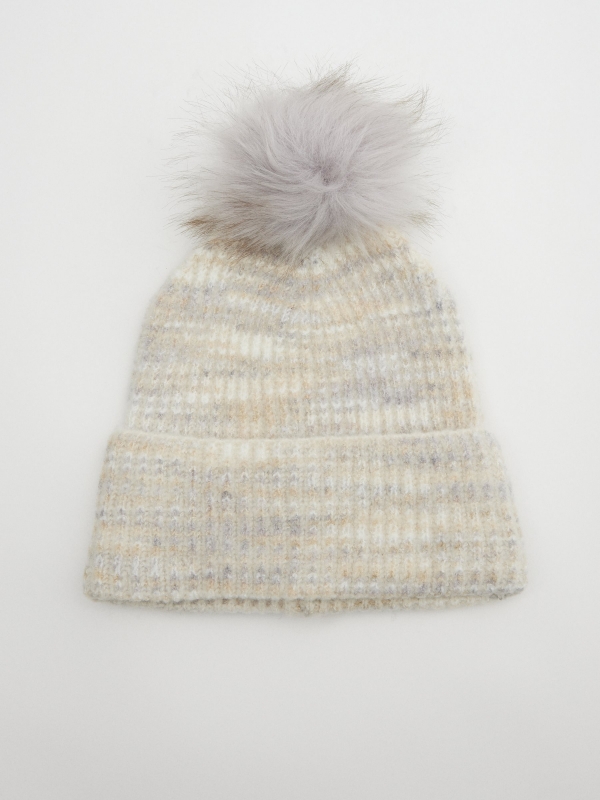 Knitted hat with pompom grey