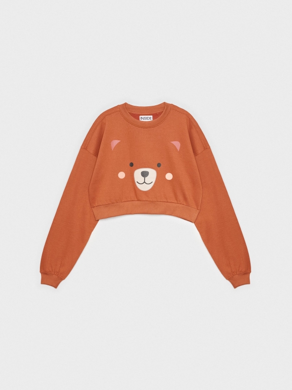  Sweatshirt cropped ursinho de peluche marrom