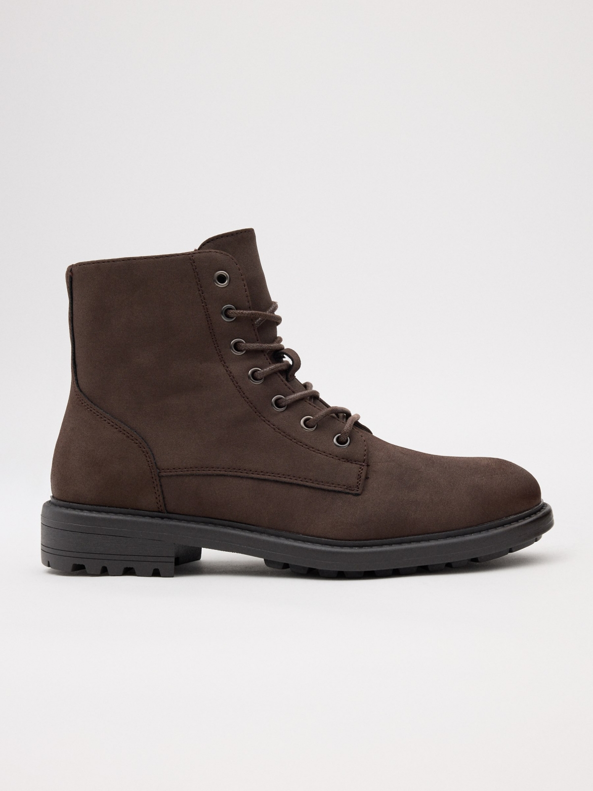 Mid-calf ankle boots with laces dark brown