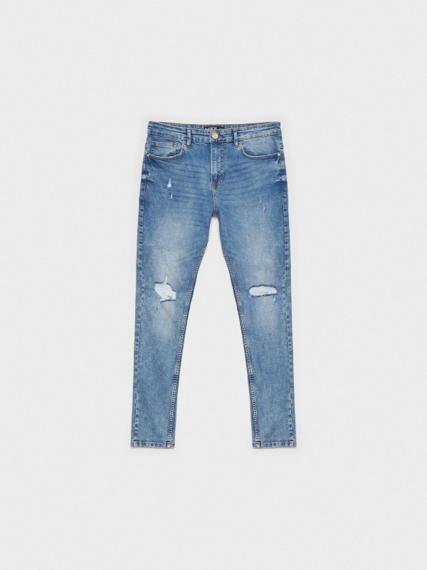  Jeans skinny bajos rotos azul