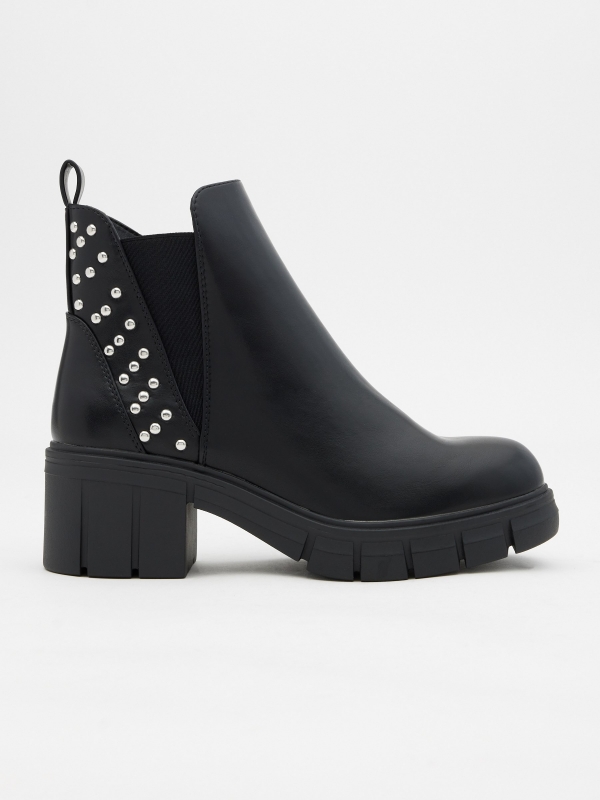 Ankle boots with elastic and studs black