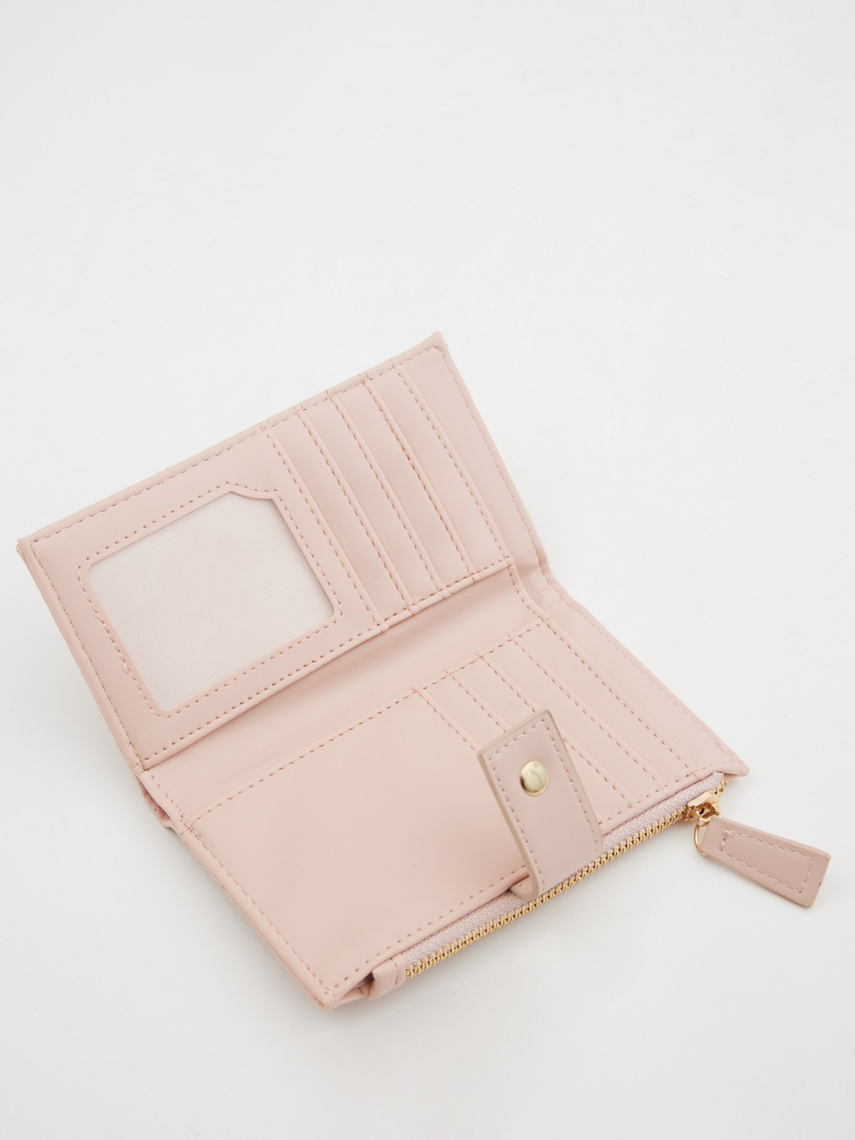 Pink wallet with double zipper pink detail view