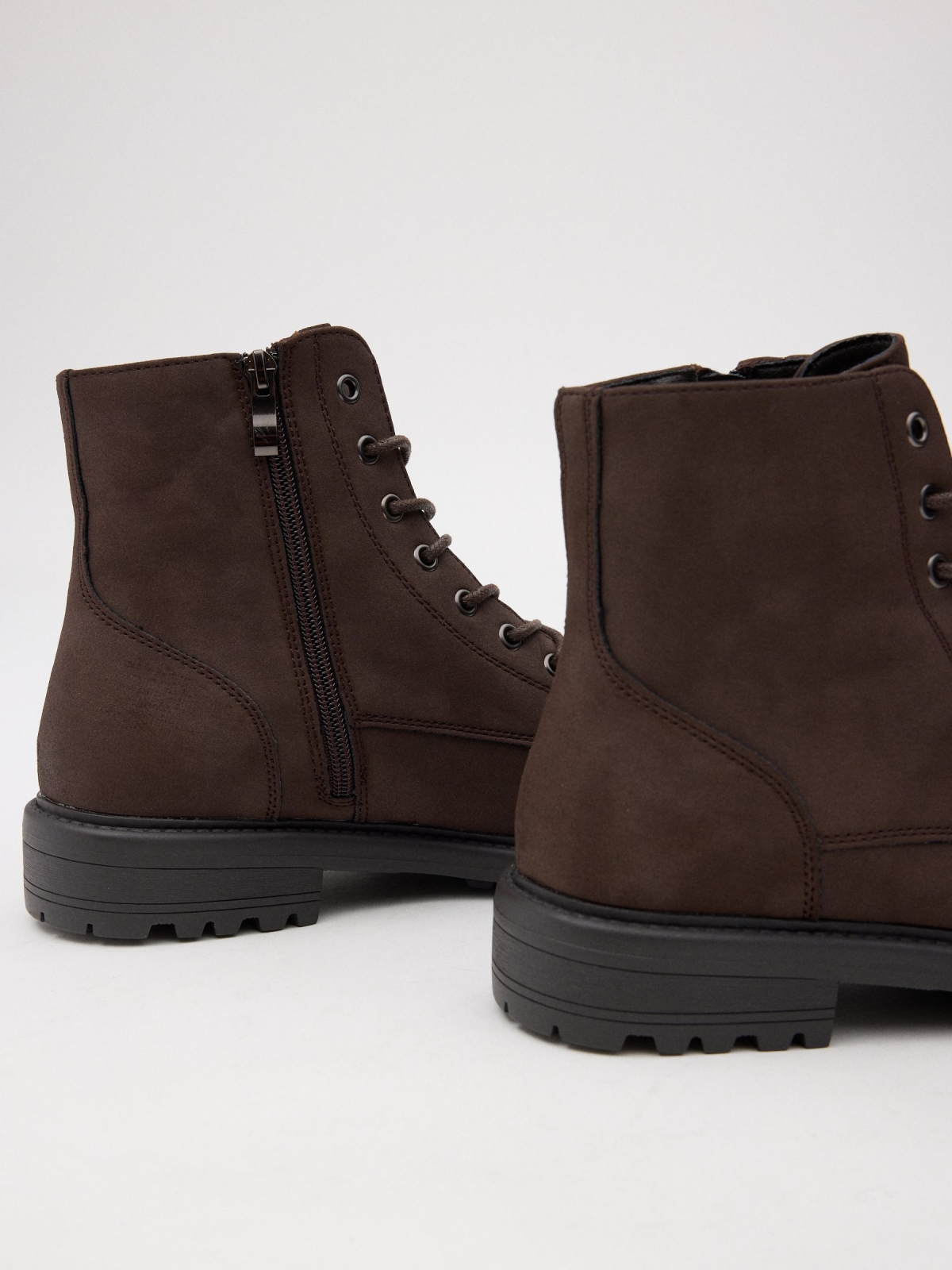 Mid-calf ankle boots with laces dark brown detail view