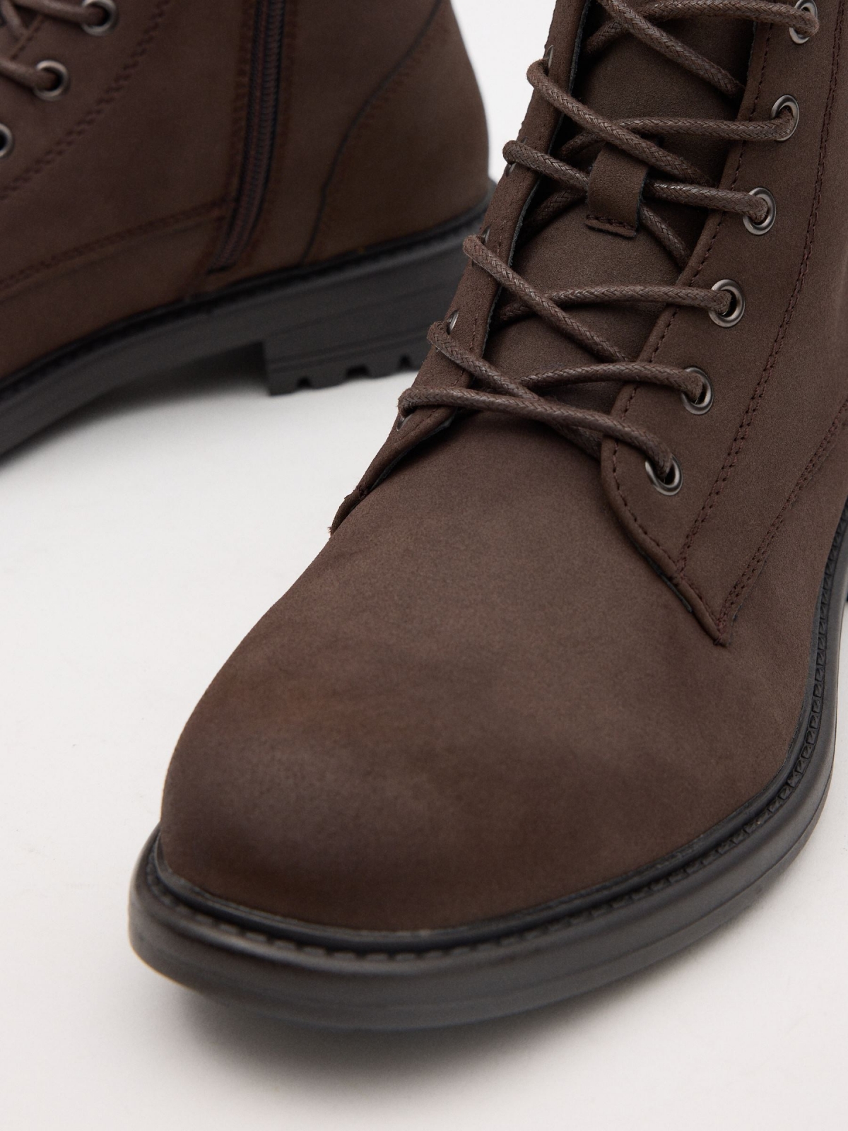 Mid-calf ankle boots with laces dark brown detail view