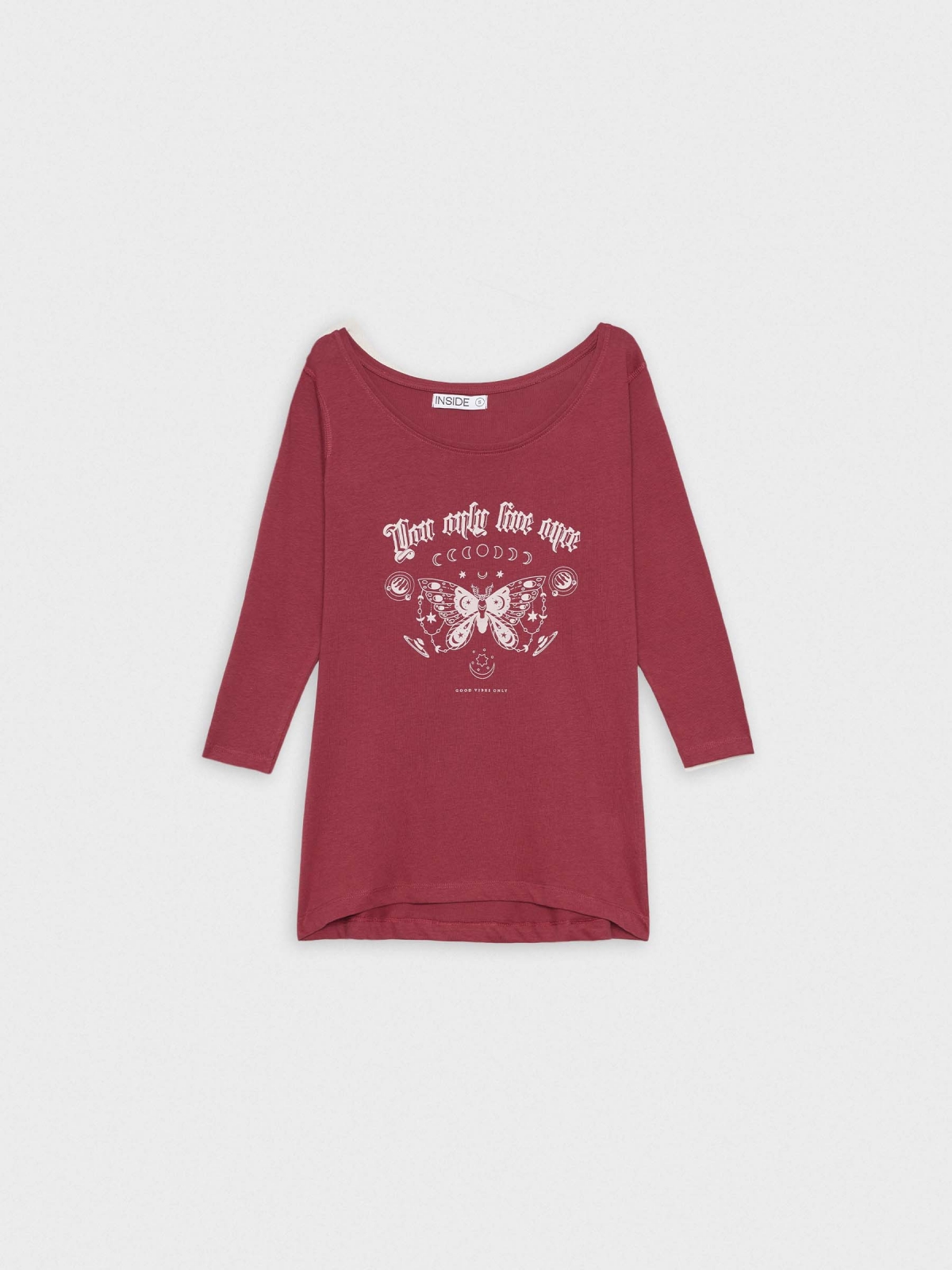  Butterfly print slim t-shirt garnet