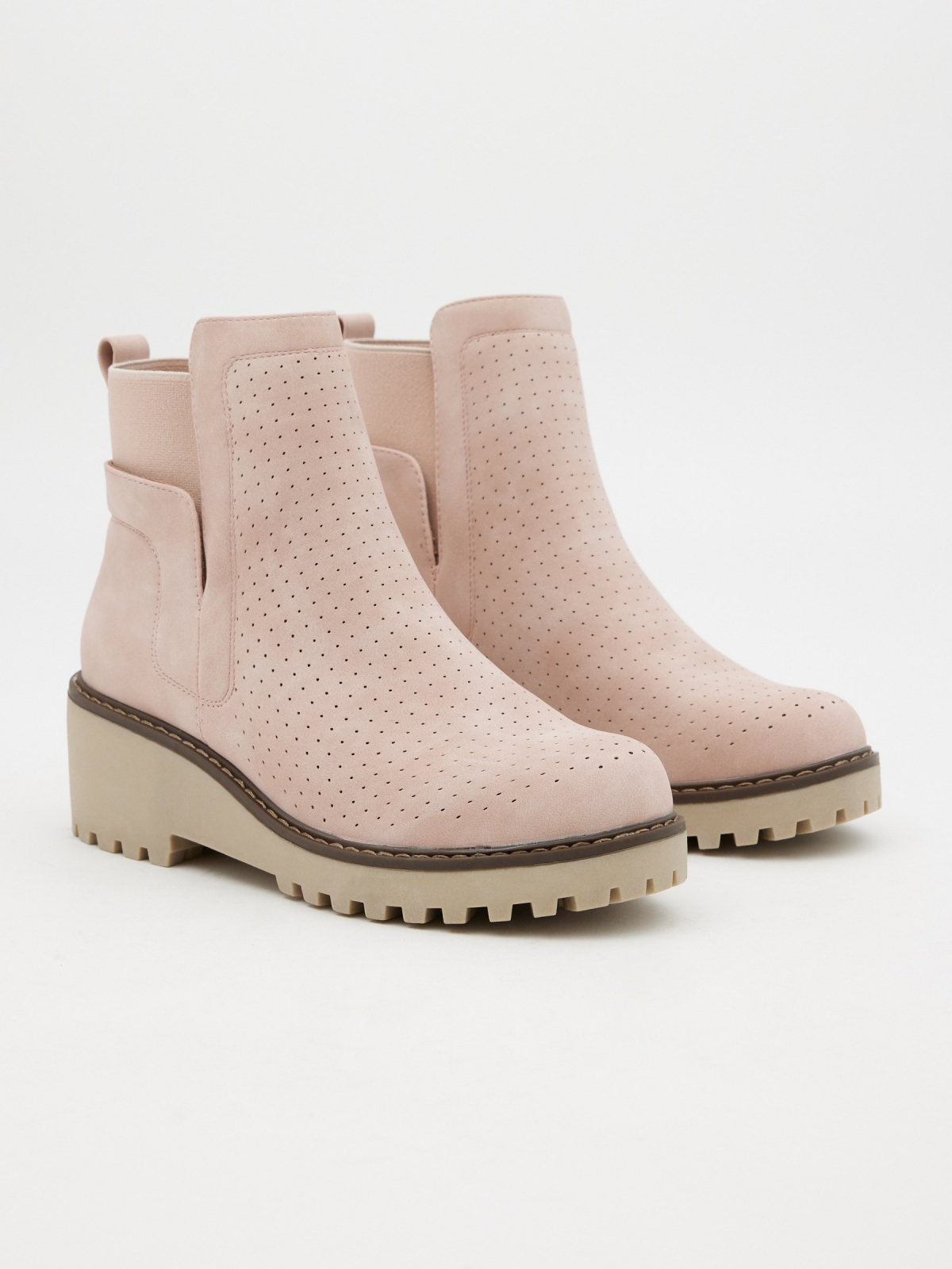 Wedge and elastic boots pink 45º front view