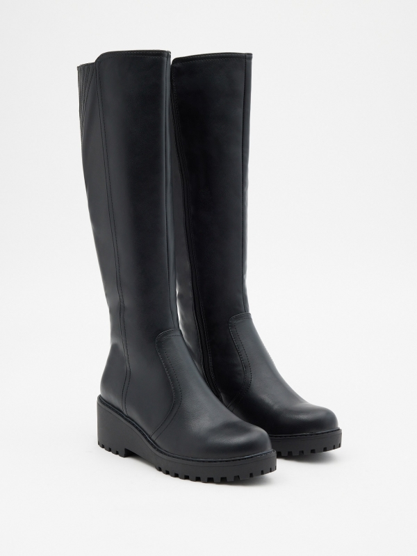 Basic leatherette high boots black 45º front view