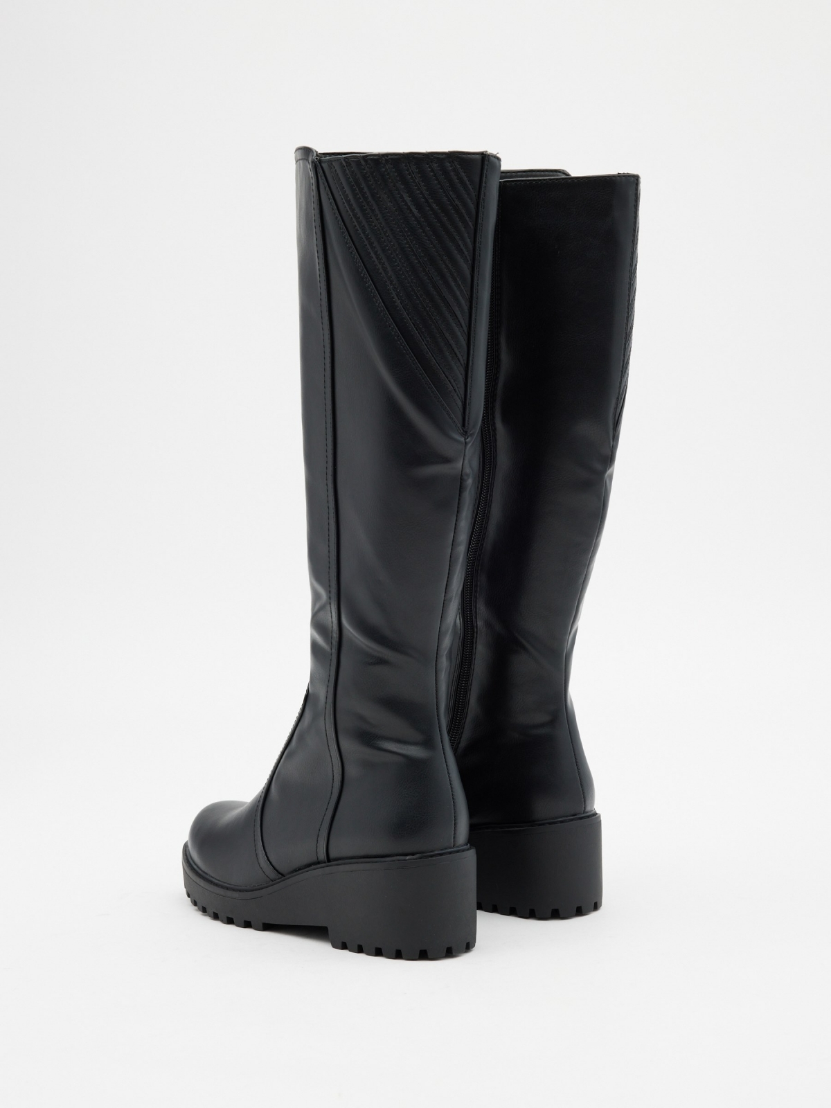 Basic leatherette high boots black 45º back view
